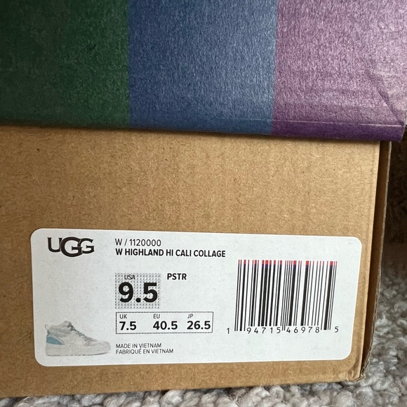 UGG HIGHLAND HIGH CALI COLLAGE PASTEL HIGH TOP SHOES SNEAKERS SIZE 9.5 NWT - Picture 4 of 5